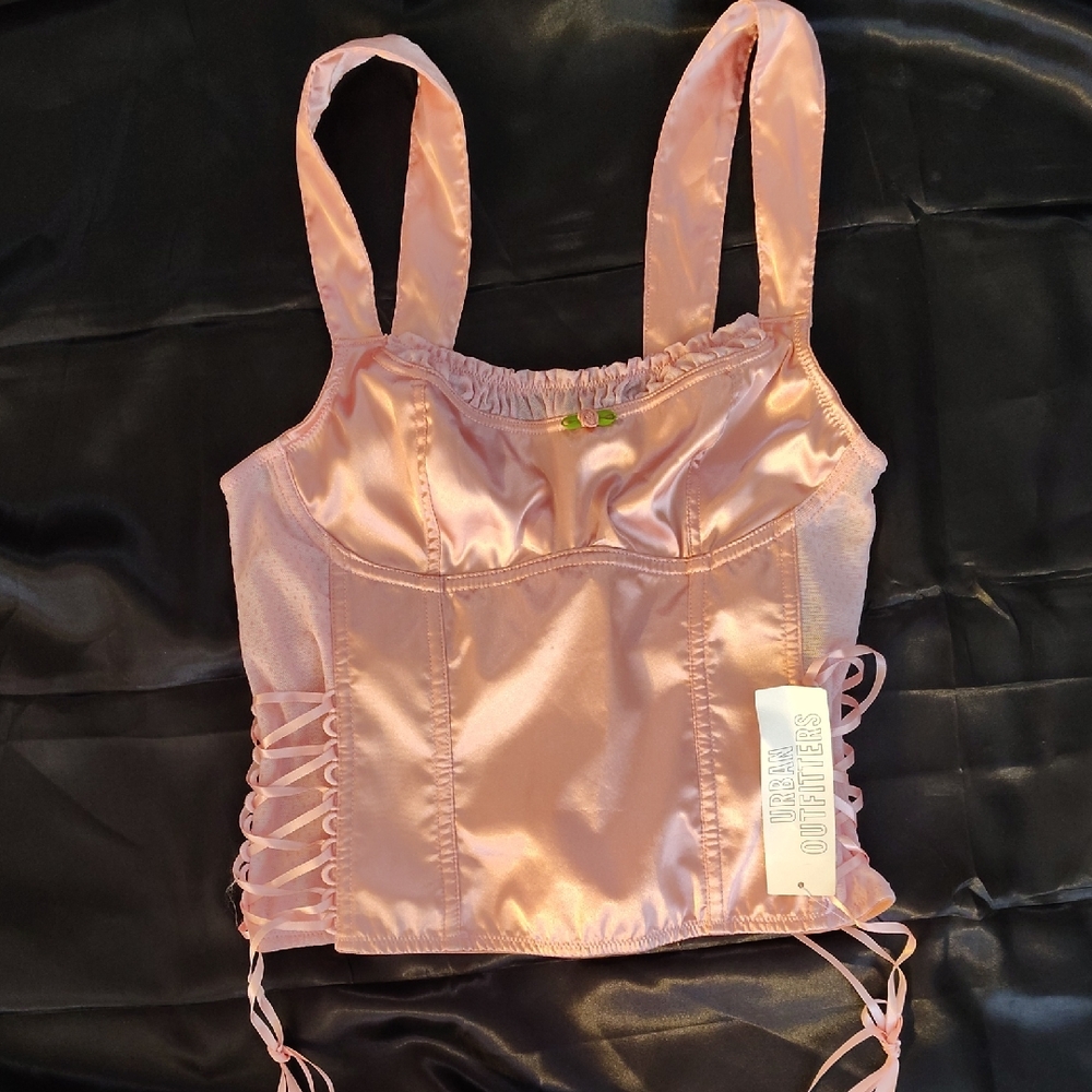 Urban Outfitters Blush Satin Lace-Up Corset